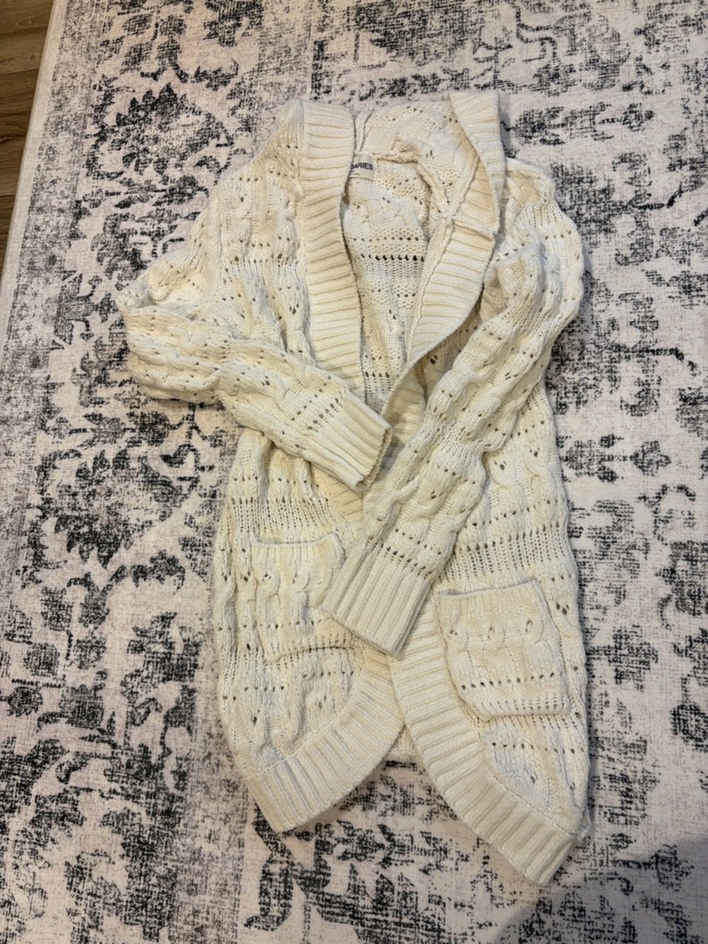 No boundaries Cream Open-Front Cable Knit Women's Sweater Cardigan